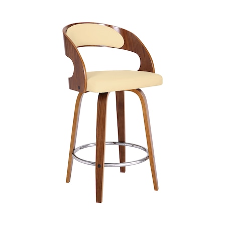 Armen Living Shelly 26" Counter Height Swivel Cream Faux Leather and Walnut Wood Bar Stool LCSHBACRWA26